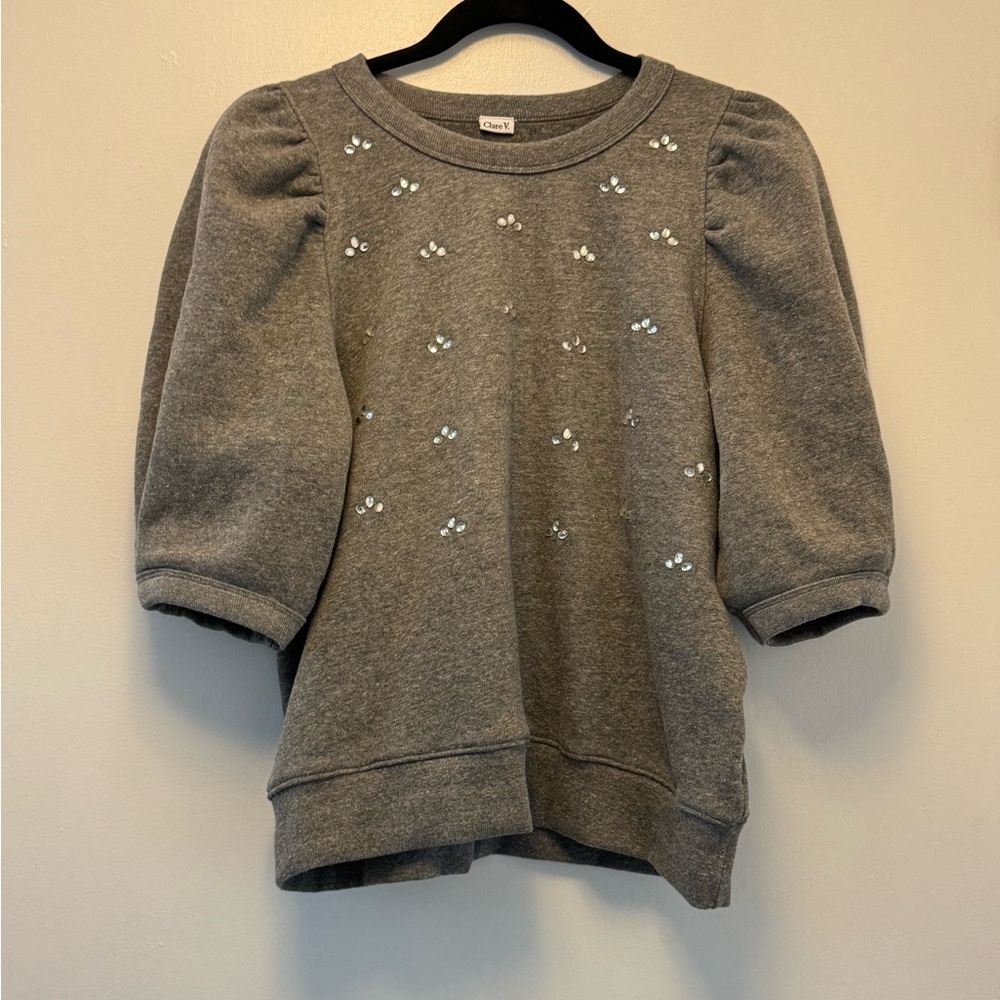 Clare V Puff Sleeve rhinestone Sweater NWOT - Picture 7 of 11